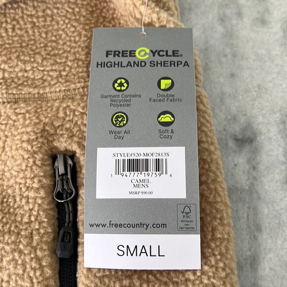 Free Country Free Cycle Camel Highland Sherpa Fleece Jacket Mens Size Small - Picture 4 of 10